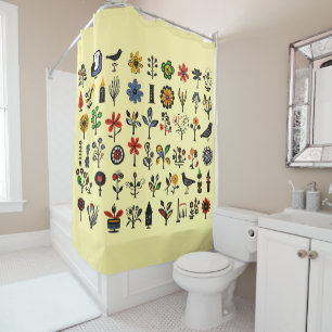 Rideaux De Douche Floral folk coloré et oiseaux