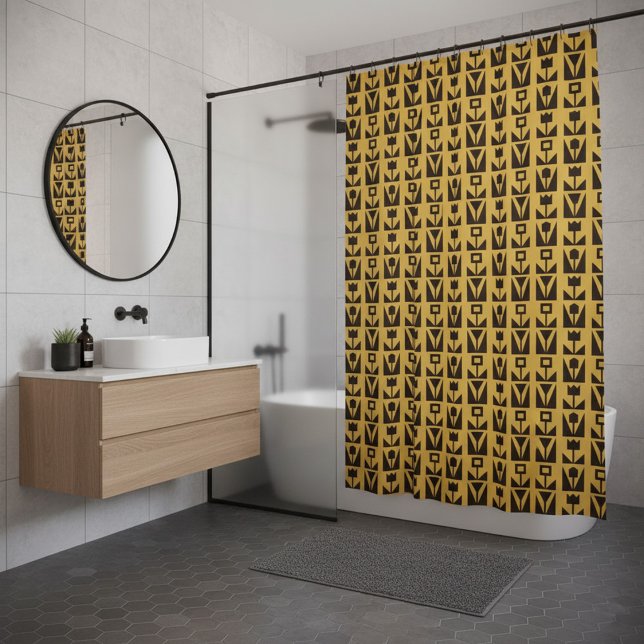 Rideaux De Douche Floral jaune géométrique Abstrait (Créateur téléchargé)