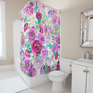 Rideaux De Douche Floral moderne chic coloré lumineux rose pourpre