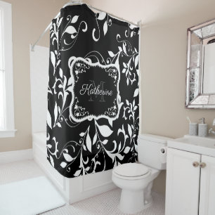 Rideaux De Douche Floral noir et blanc