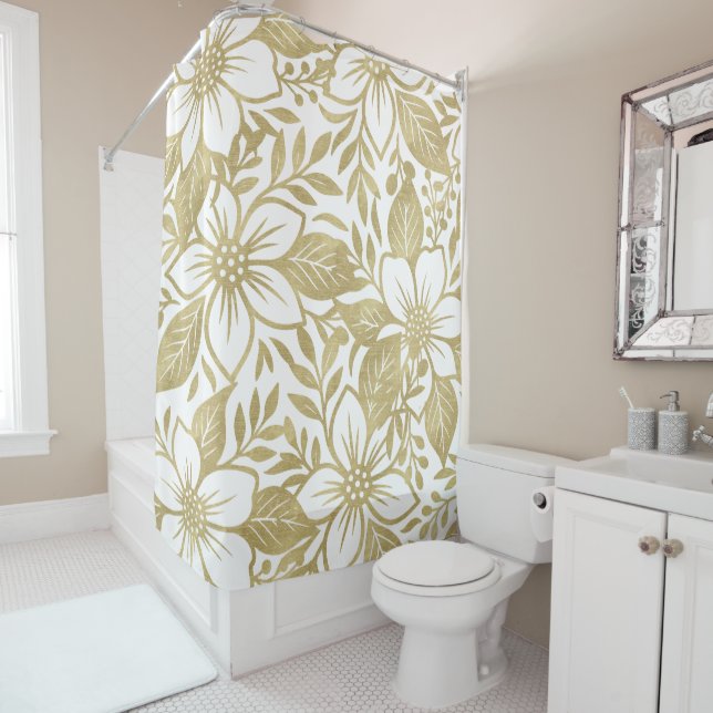 Rideaux De Douche Floral Or Moderne (En situation)