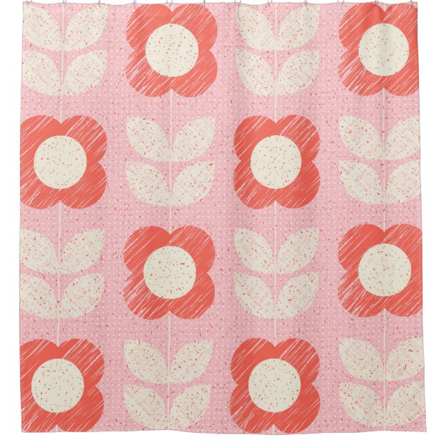 Rideaux De Douche Floral Stylisé Rétro Scandinave sans joint (Devant)