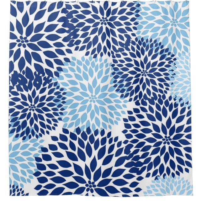 Rideaux De Douche Flore dahlia bleu marine (Devant)