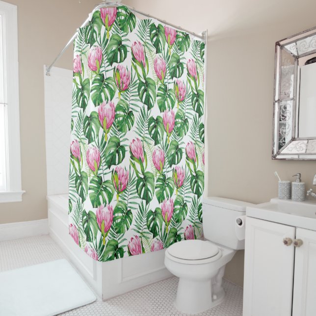 Rideaux De Douche Flore de feuille de palme tropicale (En situation)