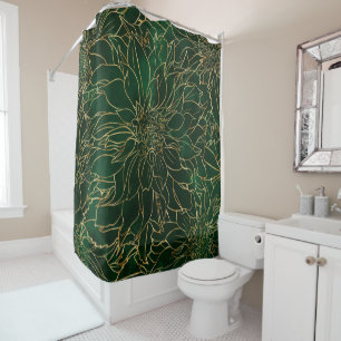 Rideaux De Douche Flore dorée et verte Dahlia
