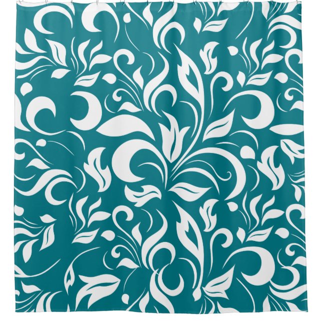 Rideaux De Douche Flore Turquoise Et Blanche (Devant)