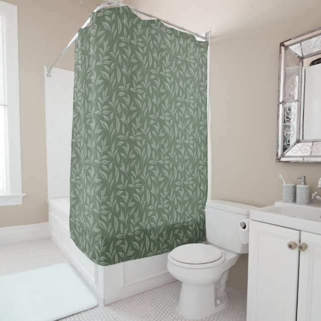 Rideaux De Douche Flore vert Sage (En situation)