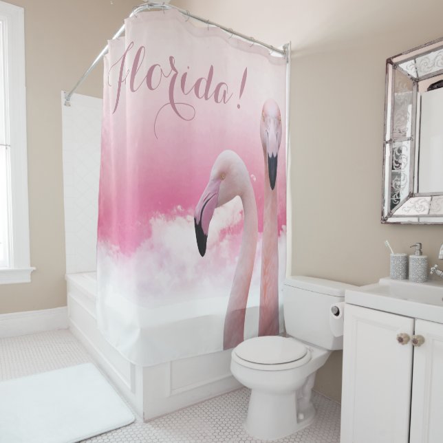Rideaux De Douche Floride deux Flamants roses roses (En situation)