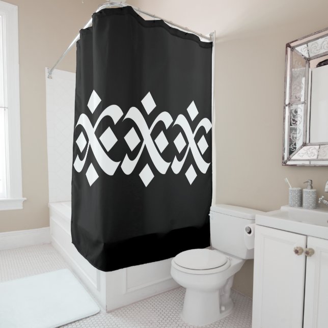 Rideaux De Douche Flourish Elegant noir et blanc (En situation)