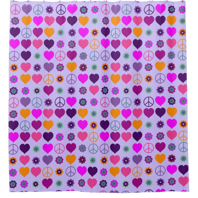 Rideaux De Douche Flower Power Heart Peace Motif + votre backgr. (Devant)