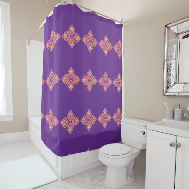 Rideaux De Douche Flowers on Purple Shower Curtain (En situation)