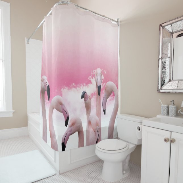 Rideaux De Douche Flûte de Flamants roses roses (En situation)