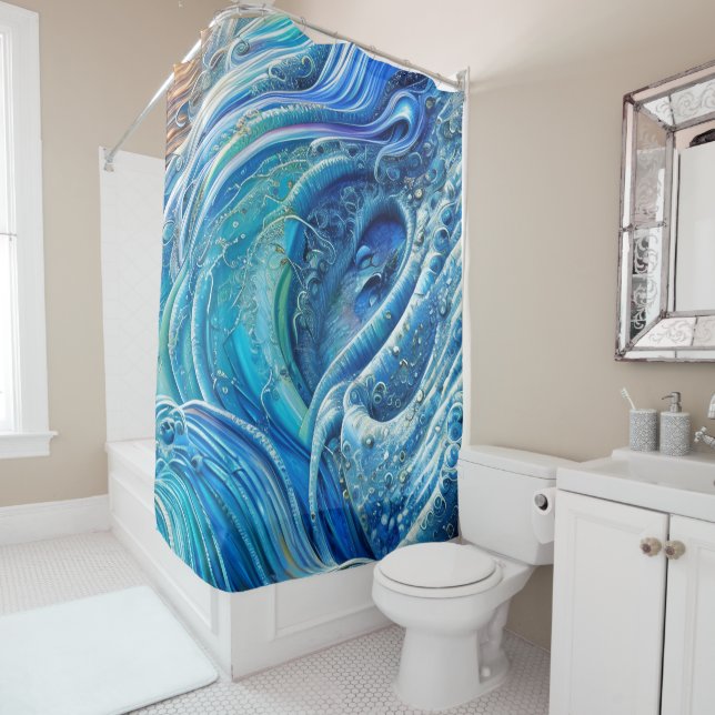 Rideaux De Douche Flux de turbulences dans la mer, Art Abstrait (En situation)