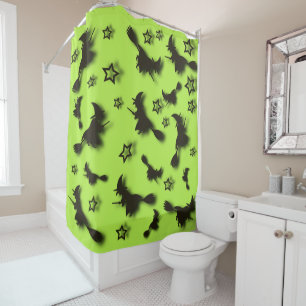 Rideaux De Douche Flying witch among stars at Halloween night 3D