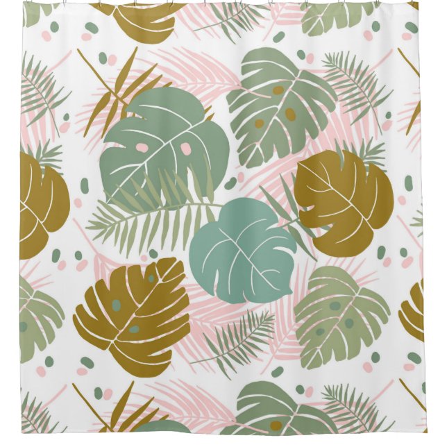 Rideaux De Douche Foliage Tropical - Motif Monstère Et Feuille De Pa (Devant)