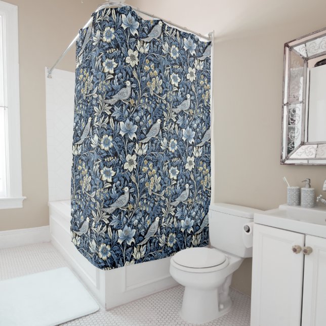 Rideaux De Douche Fond d'écran Motif William Morris Blue Foliage (En situation)