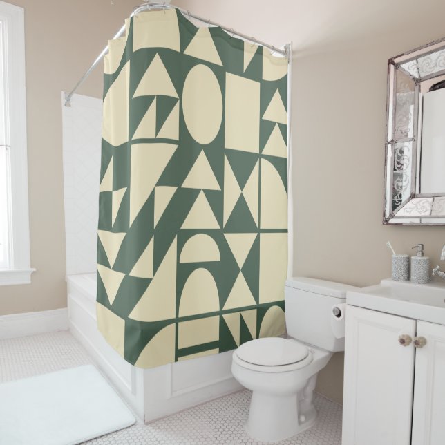 Rideaux De Douche Forest Green | Conception moderne des formes géomé (En situation)