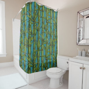 Rideaux De Douche Forêt de bambou sur bleu