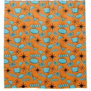 Rideaux De Douche Formes atomiques MCM Turquoise sur orange