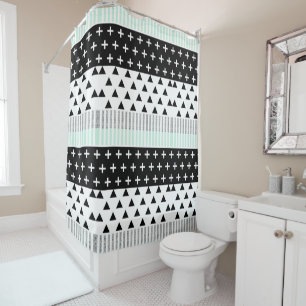 Rideaux De Douche Formes élégantes modernes de menthe, de noir, et