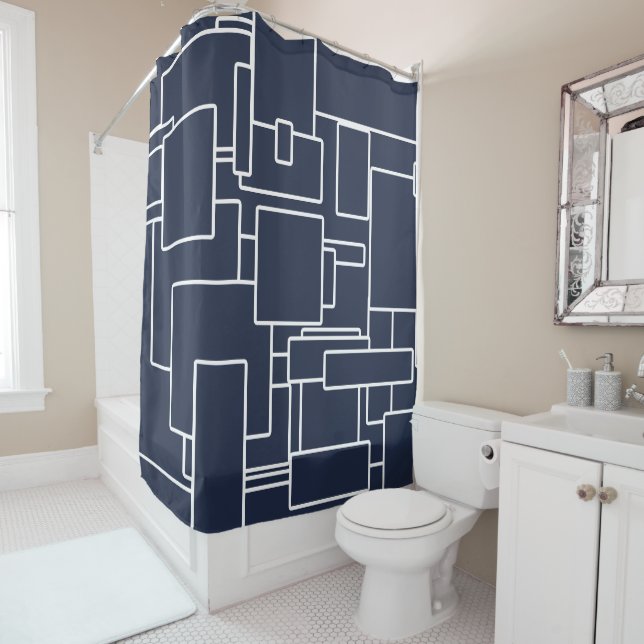 Rideaux De Douche Formes géométriques Abstraites bleu et blanc de la (En situation)