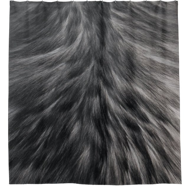Rideaux De Douche Fourrure Faux de luxe Imprimé noir Gris Mink Cheve (Devant)