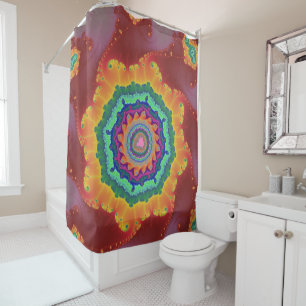 Rideaux De Douche Fractage coloré rouge, orange et vert