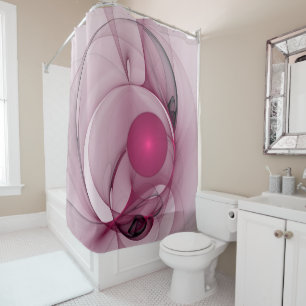Rideaux De Douche Fractal, moderne Berry Abstrait Art rose