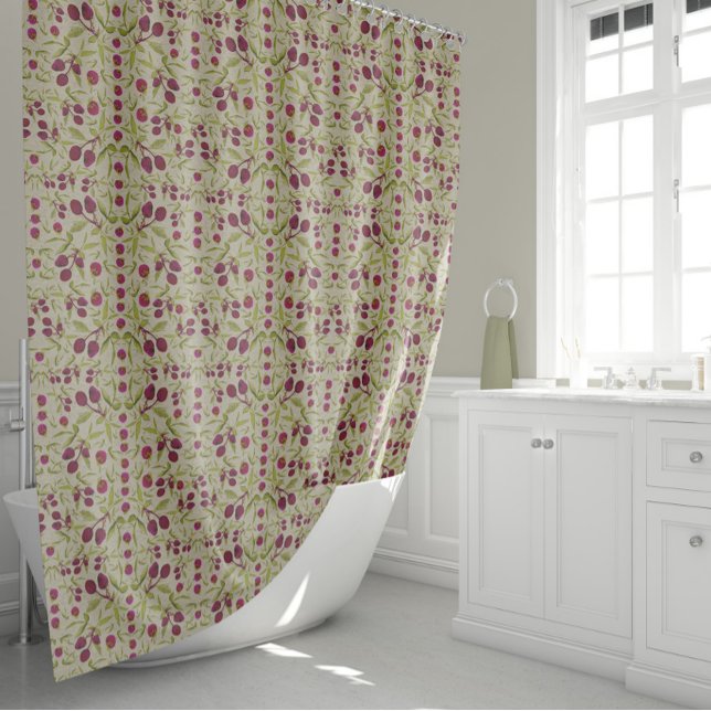 Rideaux De Douche Fraises Framboises Art & Artisanat Style (Strawberries Raspberries Arts & Crafts Style Shower Curtain by Jenn Steffen for Studio Posies.)