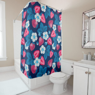 Rideaux De Douche Fraises roses sur bleu