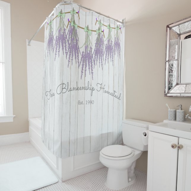 Rideaux De Douche Français Agritourisme Lavande Bungalow Vert Bow (En situation)