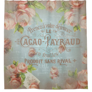 Rideaux De Douche Français bleu de rose de typo de roses vintages d