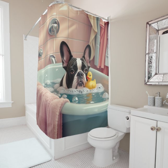 Rideaux De Douche Français Bulldog Sloppy Sleepy mignon drôle (En situation)
