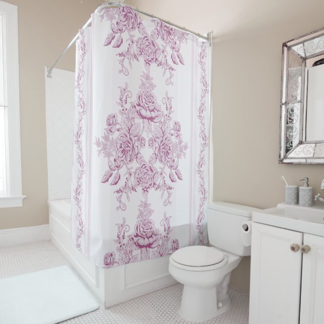 Rideaux De Douche français chic, rose, toile, floral, motif, victori (En situation)