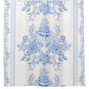 Rideaux De Douche français, shabby chic, vintage, bleu pâle, blanc