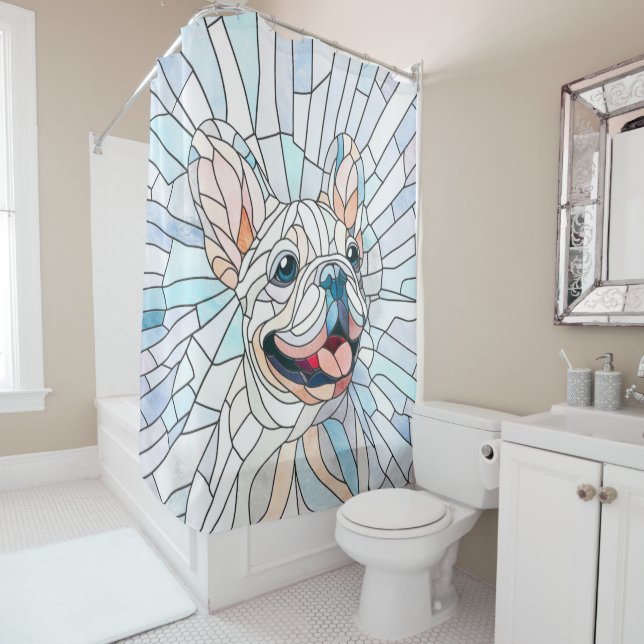Rideaux De Douche French Bulldog - Français - mosaïque pastel (En situation)