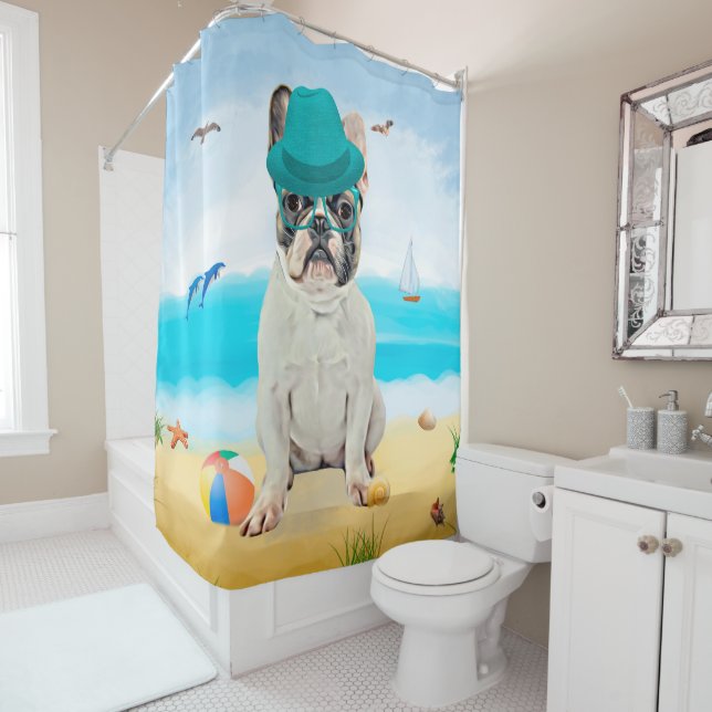 Rideaux De Douche French Bulldog sur la plage (En situation)