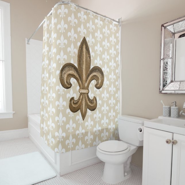 Rideaux De Douche French Fleur de Lis d'or (En situation)