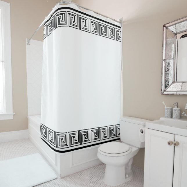 Rideaux De Douche Frise grecque noire (En situation)