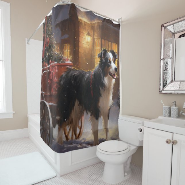 Rideaux De Douche Frontière Collie Festive de Noël (En situation)