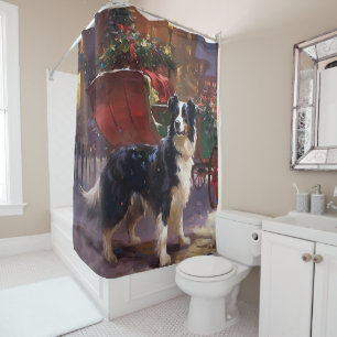 Rideaux De Douche Frontière Collie Festive de Noël