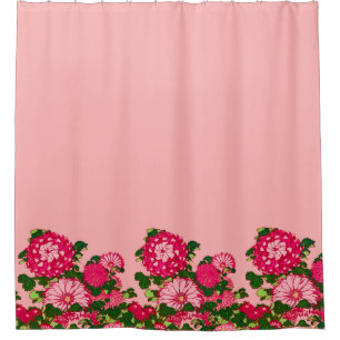 Rideaux De Douche Frontière des fleurs japonaises, Fuchsia et Coral