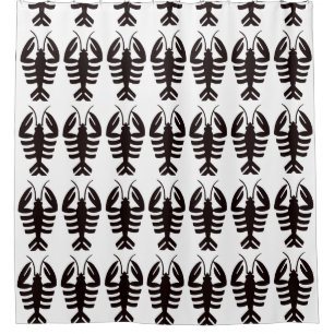 Rideaux De Douche Fruits de mer Art déco vintage, Homard en noir