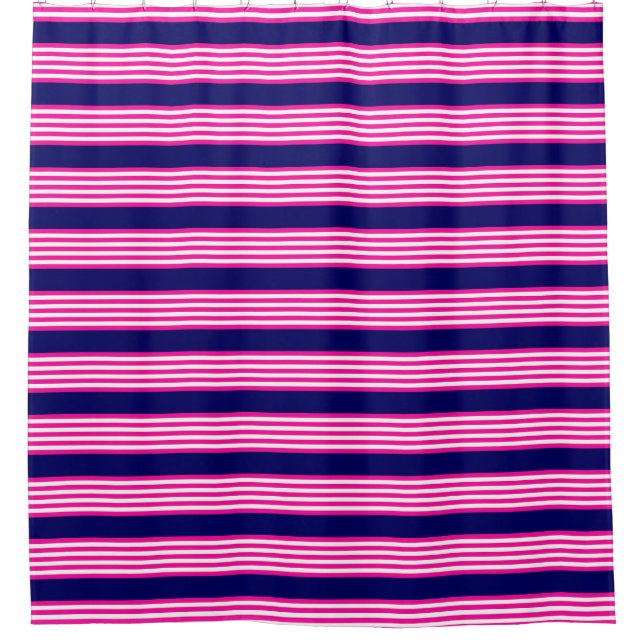 Rideaux De Douche Fuchsia et blanc cinq bandes motif avec bleu (Devant)