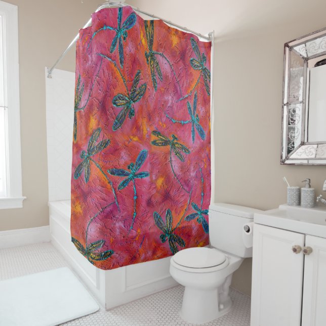 Rideaux De Douche Fuchsia Flit Dragonfly (En situation)