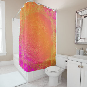 Rideaux De Douche Fuchsia Pink Orange & Gold Indian Mandala Glam