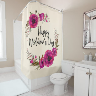 Rideaux De Douche Fuchsia Poppies Floral Wreath Bonne fête des mères