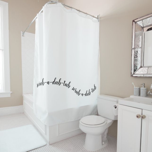 Rideaux De Douche Fun Black and White Elegant "Scrub-a-Dub-Tub" (En situation)