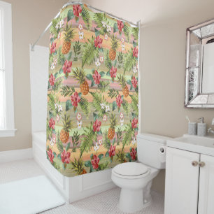 Rideaux De Douche Fun Tropical Pineappy Fruit Floral Stripe Motif