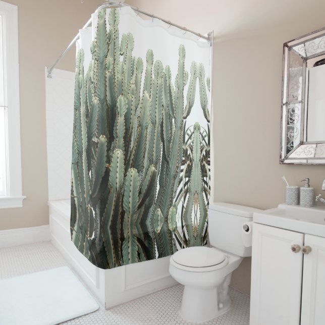 Rideaux De Douche Funky Pale Green Cactus Type Plante Succulent (En situation)